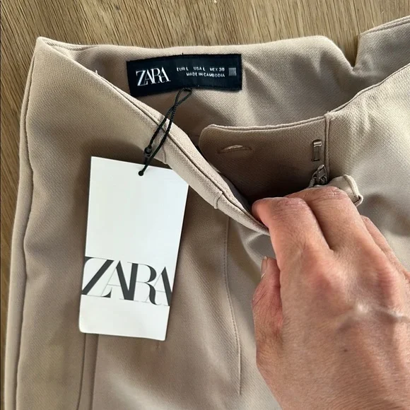 Zara high waisted women Tan Pants Sz L NWT - Picture 3 of 5